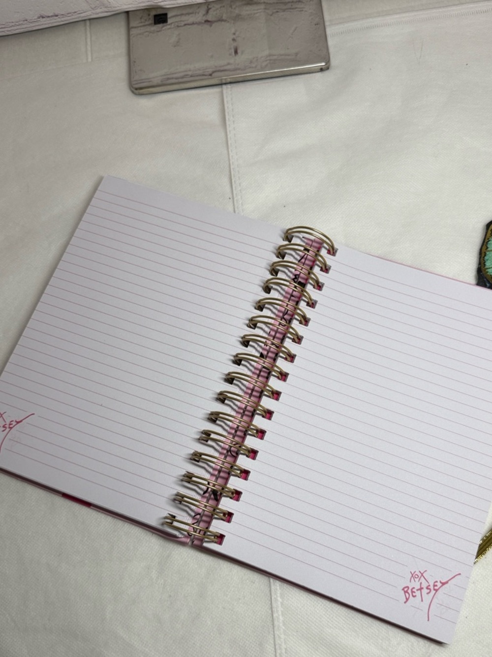 Betsey Johnson Pink Doodle Spiral Notebook with Gold Elastic - Picture 7 of 7